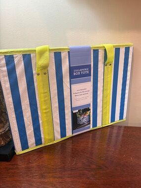 Collapsible Box Tote - Blue and Yellow Trim